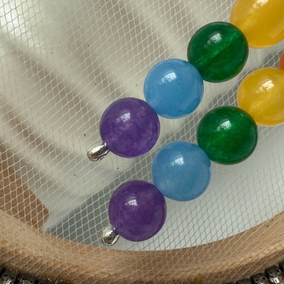 HAND CRAFTED Pride Wire Wrapped Jade Rainbow Sterling Silver Earrings - Picture 4 of 13